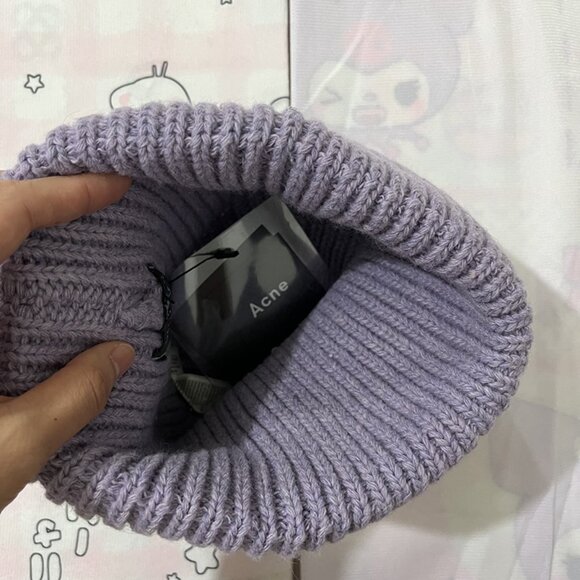 Acne Studios Embroidered Smiley Face Knit Hat Purple - Picture 5 of 5